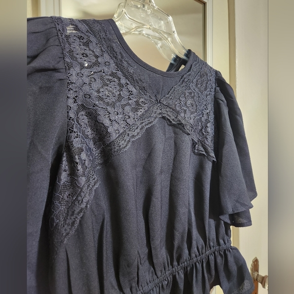 Express Navy Blue Lace Open Back Top Blouse - Picture 4 of 10
